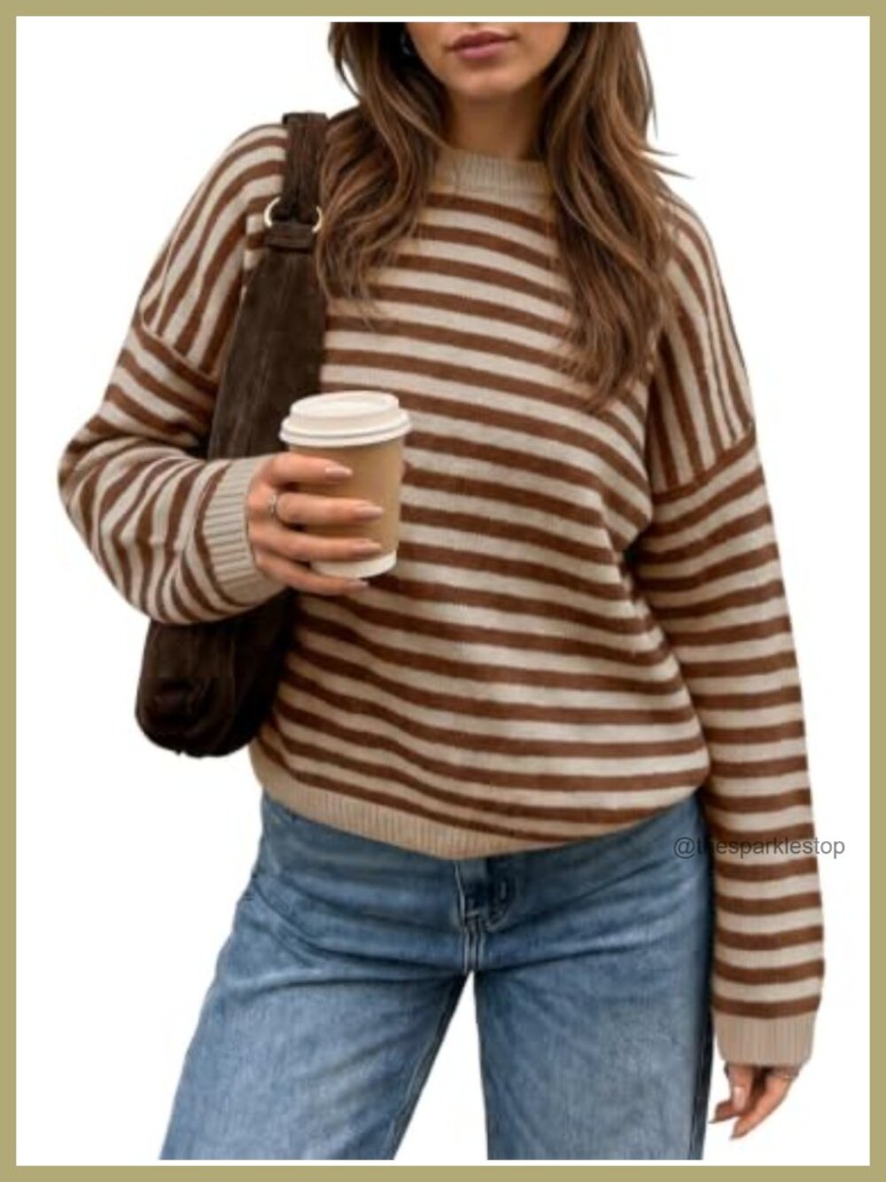 Saodimallsu Women's Striped Oversized Crew Neck Pullover Sweater